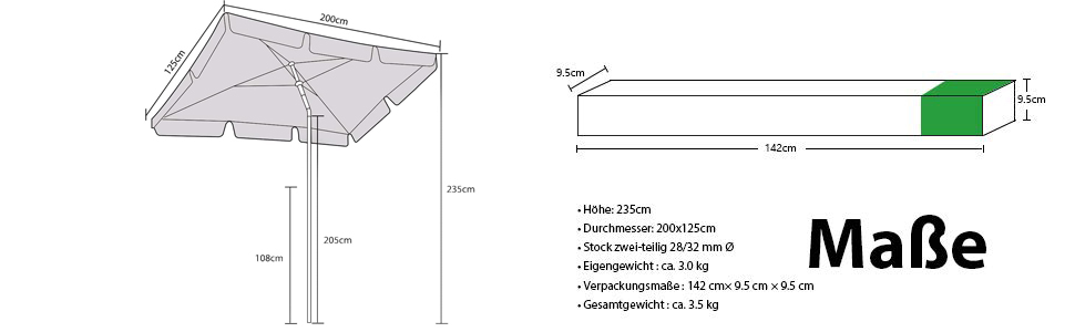 Sonnenschirm Marktschirm Gartenschirm 200*125cm versch Farben Terrasse