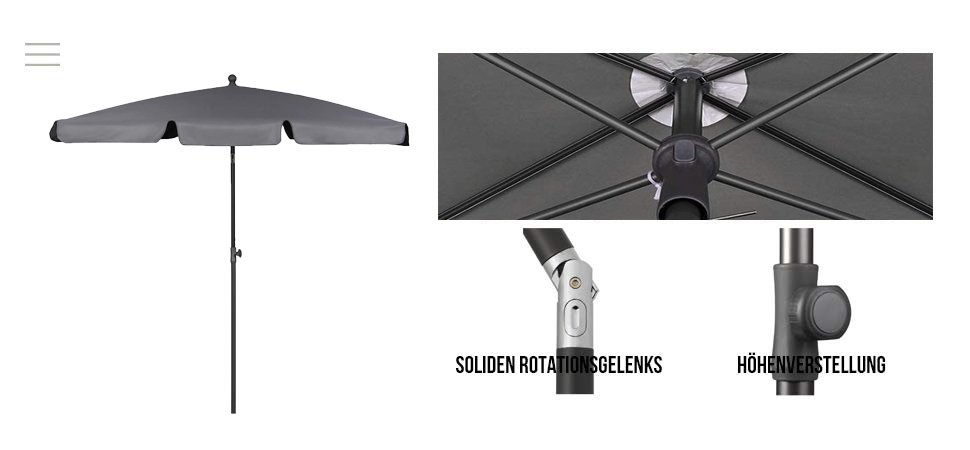 Sonnenschirm Marktschirm Gartenschirm 200*125cm versch Farben Terrasse