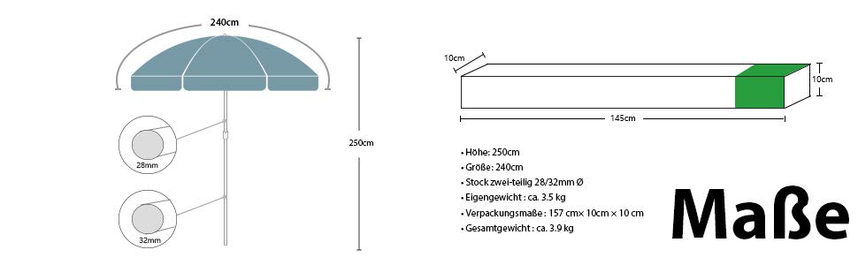 Sonnenschirm knickbar Balkon Garten rund Balkonschirm Gartenschirm 240